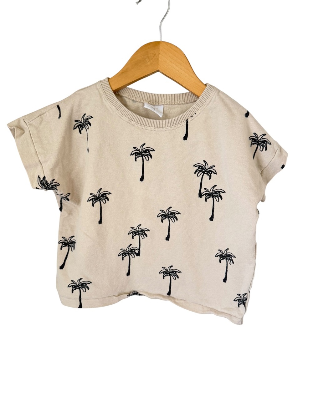 Zara Cream Short Sleeve Tee with Black Palm Print